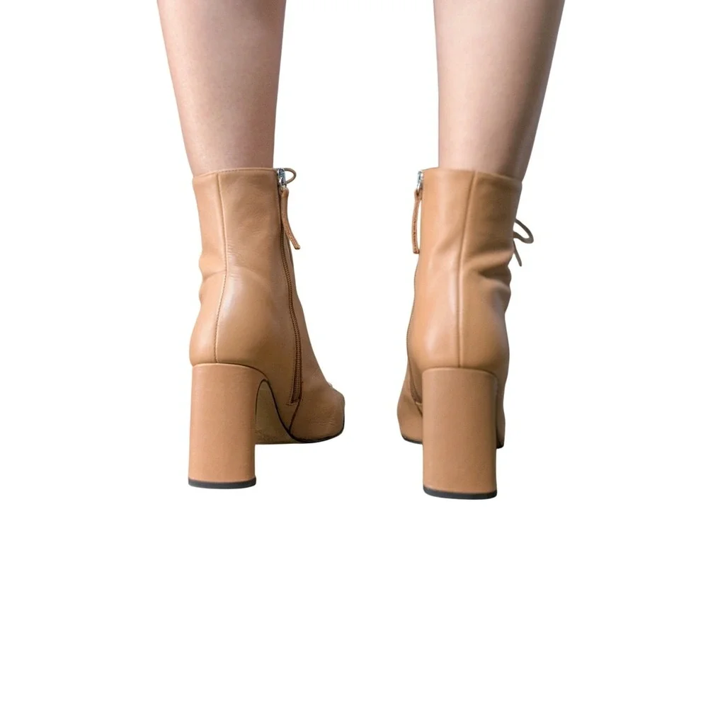 Angel Alarcon Edwardian Dark Academia Chic Tan Lace Up Leather Square Toe Boots